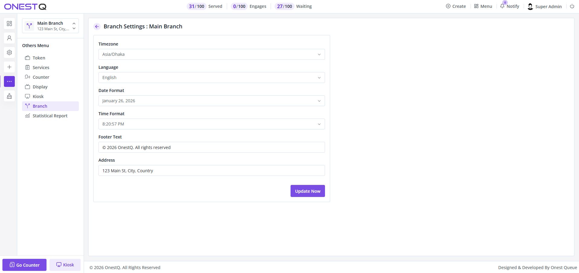 Branch settings
